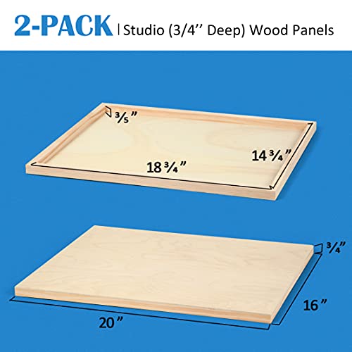 Unfinished Birch Wood Canvas Panels Kit, Falling in Art 2 Pack of 16x20’’ Studio 3/4’’ Deep Cradle Boards for Pouring Art, Crafts, Painting, and More - size: 16*20 2-pack