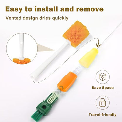 XYFuuee 5 Pack Bottle Brush Set, 5 in 1 Long Handle Water Bottle Cleaning Brush, 3 Straw Brushes for Stanley Yeti Owala, Travel Nipple Detail Cup Cleaner Washer Brush for Wine Lid Gap - color: Orange