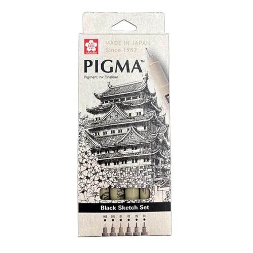 SAKURA Pigma Micron - Pigment Fineliner Pens - 003/005/01/03/05/08 - Paper Case of 6 - Black Ink - style: Set of 6 Nibs