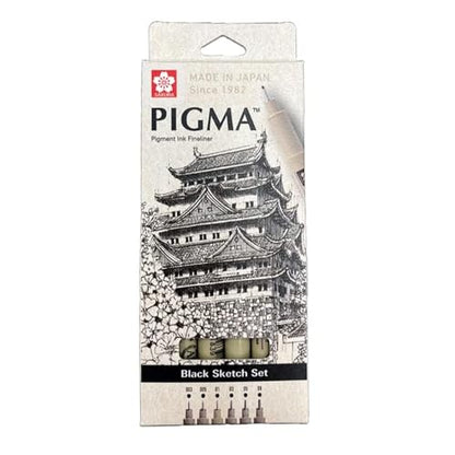 SAKURA Pigma Micron - Pigment Fineliner Pens - 003/005/01/03/05/08 - Paper Case of 6 - Black Ink - style: Set of 6 Nibs