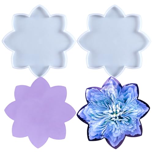 2PCS Lotus Coaster Resin Mold, Flower Tray Silicone Molds for Epoxy Resin, Lotus Coaster Tray Resin Concrete Mold Jewelry Plate Candle Holder Trinket Container Casting Mold for Crafts Decoration - color: 2x Lotus Coaster