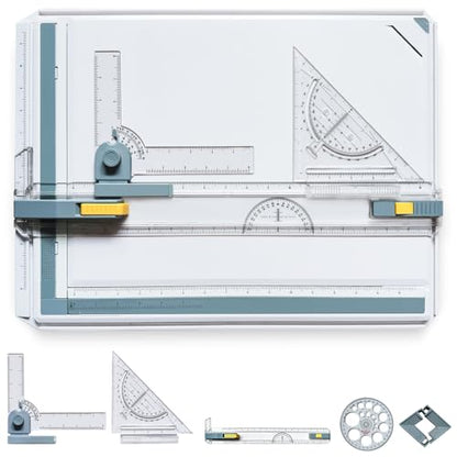 A3 Drawing Board Drafting Table Multifunctional Drawing Board Table with Clear Rule Parallel Motion and Angle Adjustable Measuring System, Inch - size: Inch