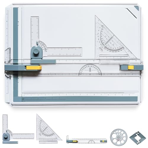 A3 Drawing Board Drafting Table Multifunctional Drawing Board Table with Clear Rule Parallel Motion and Angle Adjustable Measuring System, Inch - size: Inch