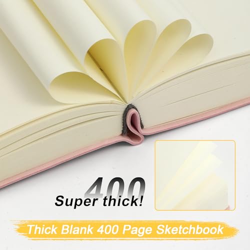 Thick Blank Journal Notebook 400 page With Pen Holder 100gsm Thick Blank Paper，A6 Unlined Plain Sketchbook ， Small Soft Leather Unlined Pocket Blank Notebook For Women Drawing Book Memo Writing Sketch Travel Diary 3.9 × 5.5 (Happy Every Day) - color: Oran