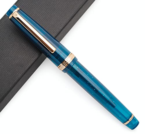 JINHAO 82 Fountain Pen with Gold Clip (F Nib 0.5mm, Transparent Fluorescent Dark Ocean Blue) - color: Transparent Fluorescent Dark Ocean Blue