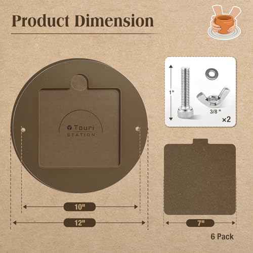 Touri Pottery Bats Set for Pottery Wheel, 1 Pack 12” Round Outer Bat & 6 Pack 7” Square Inner Bats Included, Ceramic Tools for Pottery, Brown