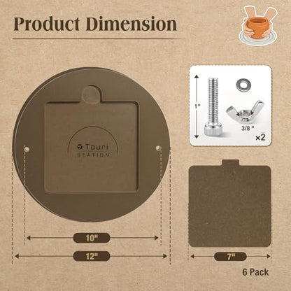 Touri Pottery Bats Set for Pottery Wheel, 1 Pack 12” Round Outer Bat & 6 Pack 7” Square Inner Bats Included, Ceramic Tools for Pottery, Brown