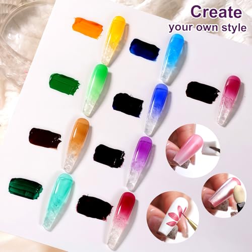 Gradient Painting Gel, 9 Colors Ombre Gel Nail Polish Glazed Colors for Pigment Pat Aura Nails French Manicure Soak Off UV Long-lasting High-glossy Home Nail Salon Dopamine Fructose - color: Dopamine Fructose