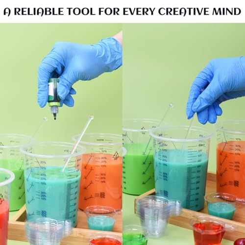 Artcome Mixing Cup Kit - 50 PC 20oz (600ml) Plastic Measuring Cups, 50 PC Wooden Mixing Sticks, 100 PC 40ml Disposable Small Cups, 10 PC Stirring Rods - Ideal for Epoxy Resin, Paint & Liquid Mixing