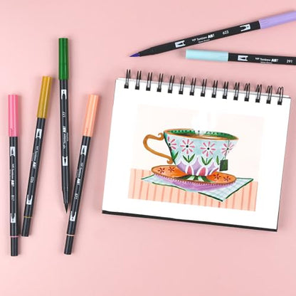 Tombow 56242 Dual Brush Pen Art Markers, Teatime, 6-Pack, Water-Based, for Hand Lettering, Watercolor, Fine Art, Illustrations