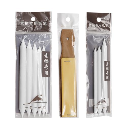 Double-end Blending Stumps Tortillions Set with Sandpapers, Artist Sketching Tools for Students Artist Art Drawing Drawing Tools for Sketching