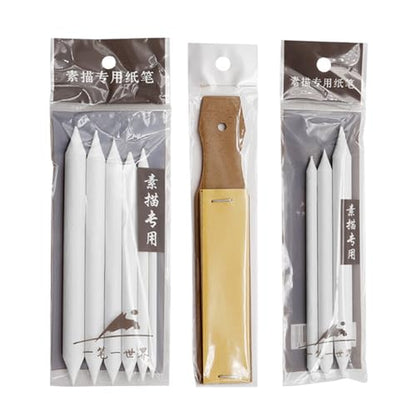 Double-end Blending Stumps Tortillions Set with Sandpapers, Artist Sketching Tools for Students Artist Art Drawing Drawing Tools for Sketching