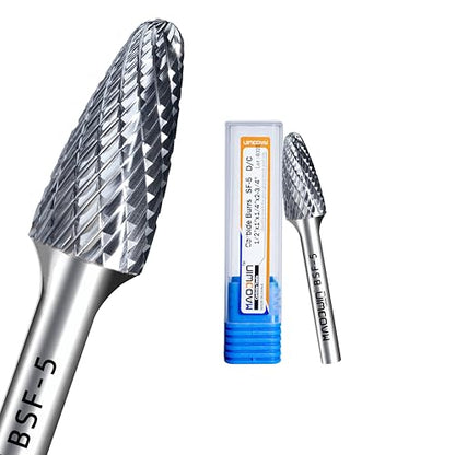 SF-5 Carbide Burrs 1/4 Shank Tree Shape Radius End Double Cut 1/2" Cutting Diameter 1" Cutting Length Tungsten Carbide Rotary Files Burrs Tools for Metal Cutting & Wood Carving - style: SF-5