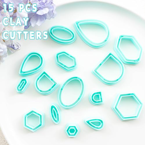 Tainsky Organic Shapes Clay Cutters for Polymer Clay Jewelry, 15 Shapes Basic Shapes Polymer Clay Cutters for Earrings - color: Basic-B