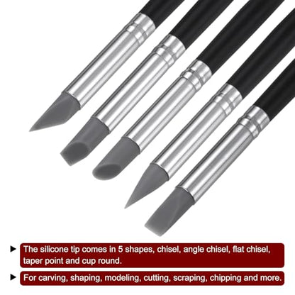 HARFINGTON 5pcs Clay Sculpting Tool, 5 Size Clay Sculpting Shaper Rubber Tip Shaping Pen Silicone Brushes Shaping Carving Tool for Ceramic Sculpture Polymer Clay, Gray