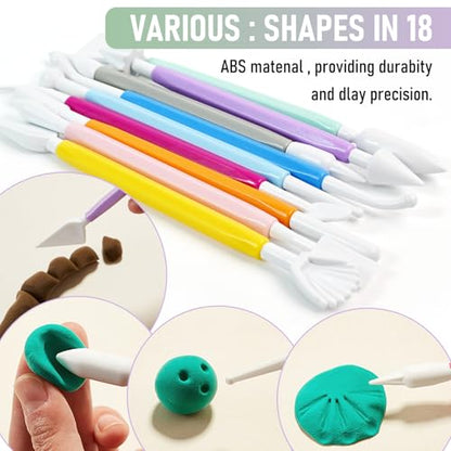 Clay Tools 18PCS Air Dry Clay Double-Ended Tool Kit Plastic Clay Sculpting Tools Set for DIY Pottery, Modeling Molding Polymer Clay