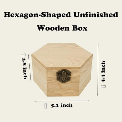 Hexagon-Shaped Unfinished Wooden Box with Lid, Natural Pine Wood Geometric DIY Craft Storage Box for Jewelry, Gift, Keepsake & Home Decor, Unpainted Wooden Organizer, 5.1x4.4x2.8 Inch - size: Single Hexagon-Shaped Box