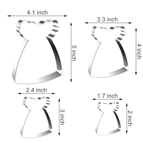 Baby Doll Dress Cookie Cutter Set - 5 inch, 4 inch, 3 inch, 2 inch - 4 Piece Baby Girl Princess Dress Cookie Cutters Shapes Molds - Stainless Steel - color: Baby Dress