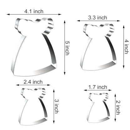 Baby Doll Dress Cookie Cutter Set - 5 inch, 4 inch, 3 inch, 2 inch - 4 Piece Baby Girl Princess Dress Cookie Cutters Shapes Molds - Stainless Steel - color: Baby Dress