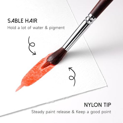 Watercolor Paint Brushes, 5pcs Fuumuui Professional Sable Brush, Wool & Synthetic Squirrel Brushes Set with Extended Needle, Round Point, Flat, Quill Wash Perfect for Watercolor Acrylic Gouache Inks - color: Mix5