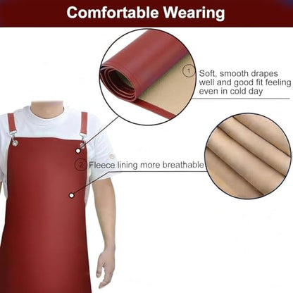 SHEOMERN Waterproof Rubber Aprons for Women, Heavy Duty Vinyl Dishwasher Apron Adjustable Cross Back Strap for Dishwasher, Butcher, Dog Grooming, Chemical Resistant, 43" Long Thicker Apron Red - color: Red