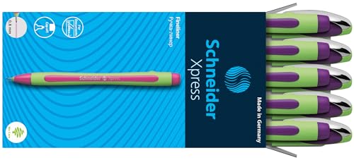 Schneider Xpress Premium Fineliner, 0.8 mm Porous Point, Light Green Barrel, Violet Ink, Box of 10 (190008),Purple - color: Violet