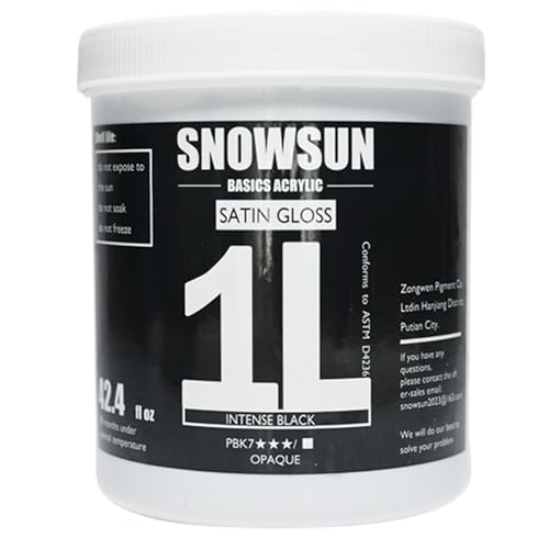 SNOWSUN Charcoal Black Acrylic Paint, Basics Large Bulk Acrylic Paints (1000ml/42.4 oz) Gloss Non-Toxic Heavy Body Paints - Thick Art Paints for Multi-Surface Canvas Wood Ceramic Fabric Wall- Ideal for Artists & Beginners - color: carbon black
