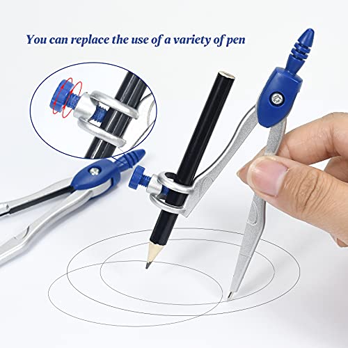 Vobou Math Geometry Kit Sets 10 Piece Student Supplies with Shatterproof Storage Box,Includes Rulers,Protractor,Compass,Eraser,Pencil Sharpener,Lead Refills,Pencil,for Drafting（Navy Blue） - color: Navy Blue