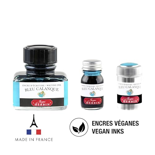 Jacques Herbin 13014T - 30ml Bottle of Ink for Fountain Pens and Rollerball Pens - Bleu Calanque - color: Turquoise, size: 1 fl oz