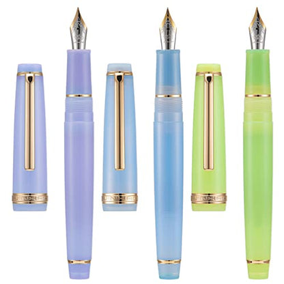 3 Jinhao 82 Fountain Pen Transparent Purple, Blue and Green Acrylic, Extra Fine Point Gold Trim with Converter Set - color: Morandi Gold Trim, style: Extra Fine Nib