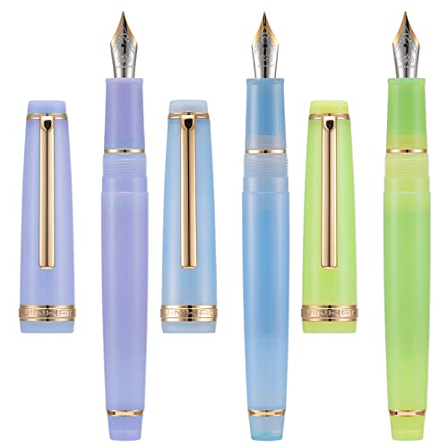 3 Jinhao 82 Fountain Pen Transparent Purple, Blue and Green Acrylic, Extra Fine Point Gold Trim with Converter Set - color: Morandi Gold Trim, style: Extra Fine Nib