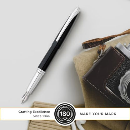 Cross ATX Basalt Black Stainless Steel Fine Nib Fountain Pen - Refillable Pen for Smooth Writing - Black Ink - Comfortable Grip - Long-Lasting - Professional Office Supplies - color: Basalt Black, style: Fine Nib