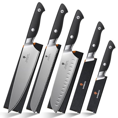 10 PCS Knife Set with Knife Sheath, Japanese Kitchen Knife Set with 5 Layers High Carbon 9Cr18Mov Stainless Steel, Sharp Professional Chef Cooking Knife with Ergonomic Handle, Dishwasher Safe - color: 10PCS Knife Set