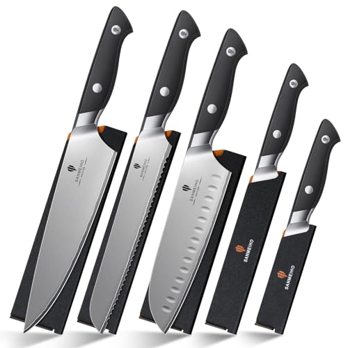 10 PCS Knife Set with Knife Sheath, Japanese Kitchen Knife Set with 5 Layers High Carbon 9Cr18Mov Stainless Steel, Sharp Professional Chef Cooking Knife with Ergonomic Handle, Dishwasher Safe - color: 10PCS Knife Set