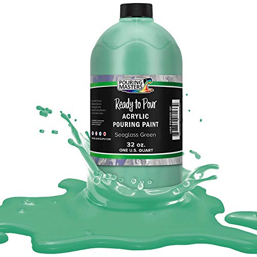 POURING MASTERS Seaglass Green Acrylic Ready to Pour Pouring Paint - Premium 32-Ounce Pre-Mixed Water-Based - for Canvas, Wood, Paper, Crafts, Tile, Rocks and More - color: Seaglass Green, size: 32 Fl Oz (Pack of 1)