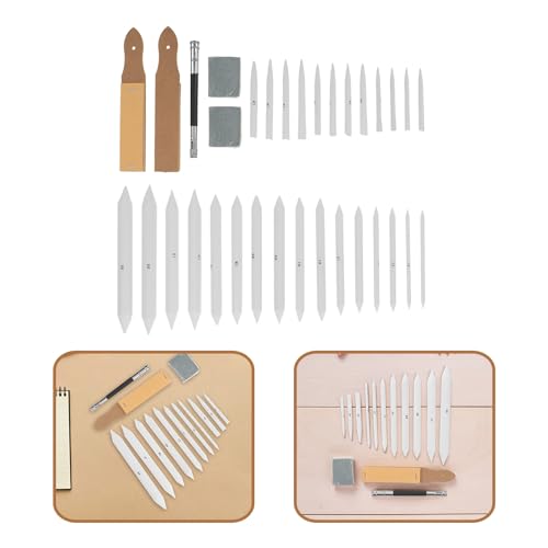 COHEALI 33pcs Art Blending Stumps and Tortillions Set with Sandpaper Sharpener, Pencil Extender, Kneaded Eraser for Student Sketching and Shading Drawing Supplies