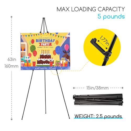 MEEDEN 6Pcs Easel Stand for Sign: 63" Art Metal Easels for Display with Bag - Portable Foldable Instant Tripod Easel Sign Stand for Wedding, Painting Canvas, Presentations, Posters - size: 6-PACK