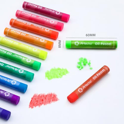 Artecho Neon Oil Pastels Set of 12 Colors (8 x 60 mm) | Soft Oil Pastels, For Art Painting, Drawing, Blending, For Artists, Beginners, Students, Teachers - style: 12 Neon Colors