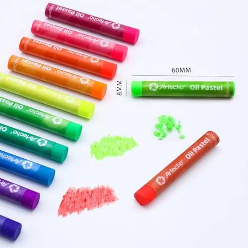 Artecho Neon Oil Pastels Set of 12 Colors (8 x 60 mm) | Soft Oil Pastels, For Art Painting, Drawing, Blending, For Artists, Beginners, Students, Teachers - style: 12 Neon Colors