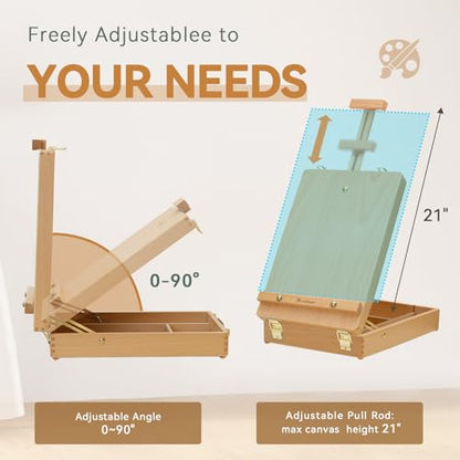 Tabletop Art Easel for Painting, Premium Wooden Sketchbox, Portable Desktop Painting Easel for Student Artist Beginner - style: Sketchbox