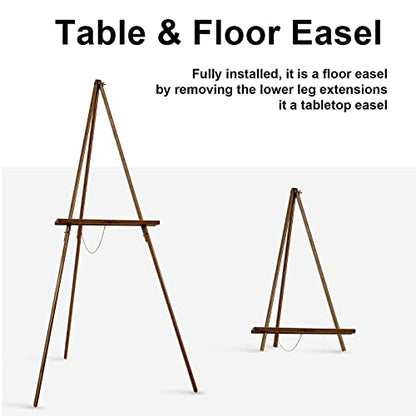 Falling in Art 65" A-Frame Tripod Easel Stand, Wooden Display Easel with Adjustable Canvas Holder, Floor Easel for Wedding Signs, Posters, Paintings, Artwork(Brown) - color: Brown-1 Pack