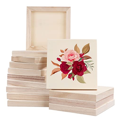 ABuff 15 Pack Wood Panels 6x6 Inch 3/4’’ Deep Wood Panel Boards | Unfinished Wood Canvas Boards for Painting, Square Wooden Panels for Painting Crafts, Pouring, Arts Use with Oils, Acrylics