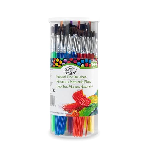 Royal Brush RCAN-2 Flat Camel Hair Polymer Handle Classroom Value Brush Set, Assorted Size (Pack of 144)