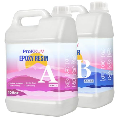 Epoxy Resin Kit, 2Gallon Crystal Clear Epoxy, Bubble Free, No Yellowing, UV Resistant, Food Safe, Easy Mix 1:1 for DIY Crafts Resin Jewelry Making(128OZ x 2) - size: 2Gallon