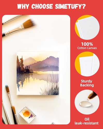 Simetufy 24 Pack 4x4 Inch Mini Canvas Boards Painting Panels, 100% Cotton Primed Acid-Free for Oil, Watercolor & Acrylic Painting, Art Projects - size: 4"x4"