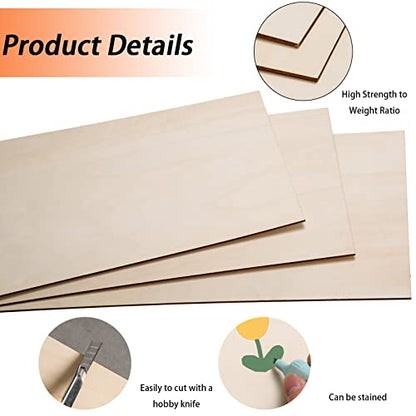 12 Pack Basswood Sheets for Crafts-12 x 20 x 1/8 Inch- 3mm Thick Plywood Sheets with Smooth Surfaces-Unfinished Rectangular Wood Boards for Laser Cutting, Wood Burning, Architectural Models, Staining - size: 12 x 20 inch
