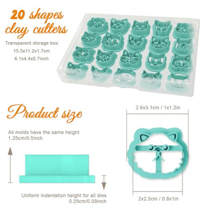 ORIGACH 20 Pcs Small Stud Cute Cat Polymer Clay Cutters Set Earring Clay Cutter DIY Craft Supplies for Earring and Jewelry Making - style: Cat