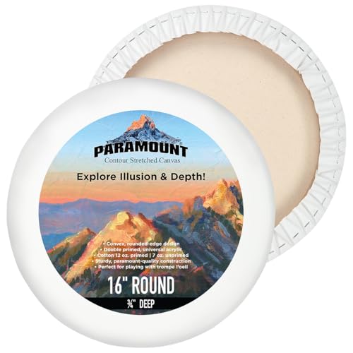 Paramount Contour Convex Profile Stretched Canvas, 16" Round Canvas, 5 Pack, 3/4" Deep - Double Primed for Oil, Acrylic, and Mixed Media Art - 100% Cotton Duck Medium Texture - size: 16"