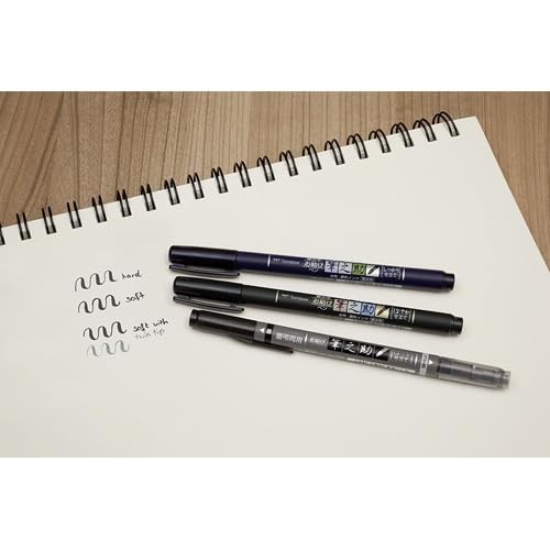 Fudenosuke Brush Pen Black x6-pen pack, with Takes To Do List Notepad - Calligraphy Pens for Writing and Art Drawings (6x Soft Tip) - style: 6x Soft Tip
