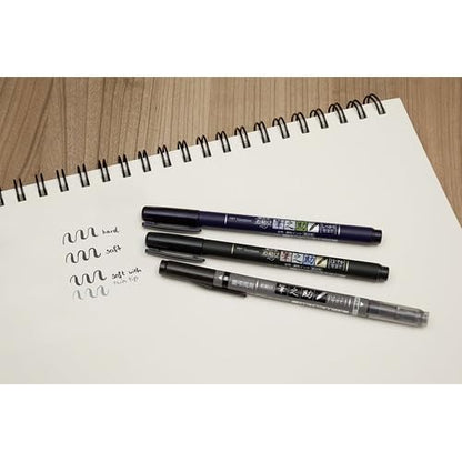 Fudenosuke Brush Pen Black x6-pen pack, with Takes To Do List Notepad - Calligraphy Pens for Writing and Art Drawings (6x Soft Tip) - style: 6x Soft Tip